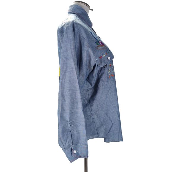 Vintage 70s Embroidered Work Shirt Size L Chambray De Colores Chicken - Picture 8 of 16